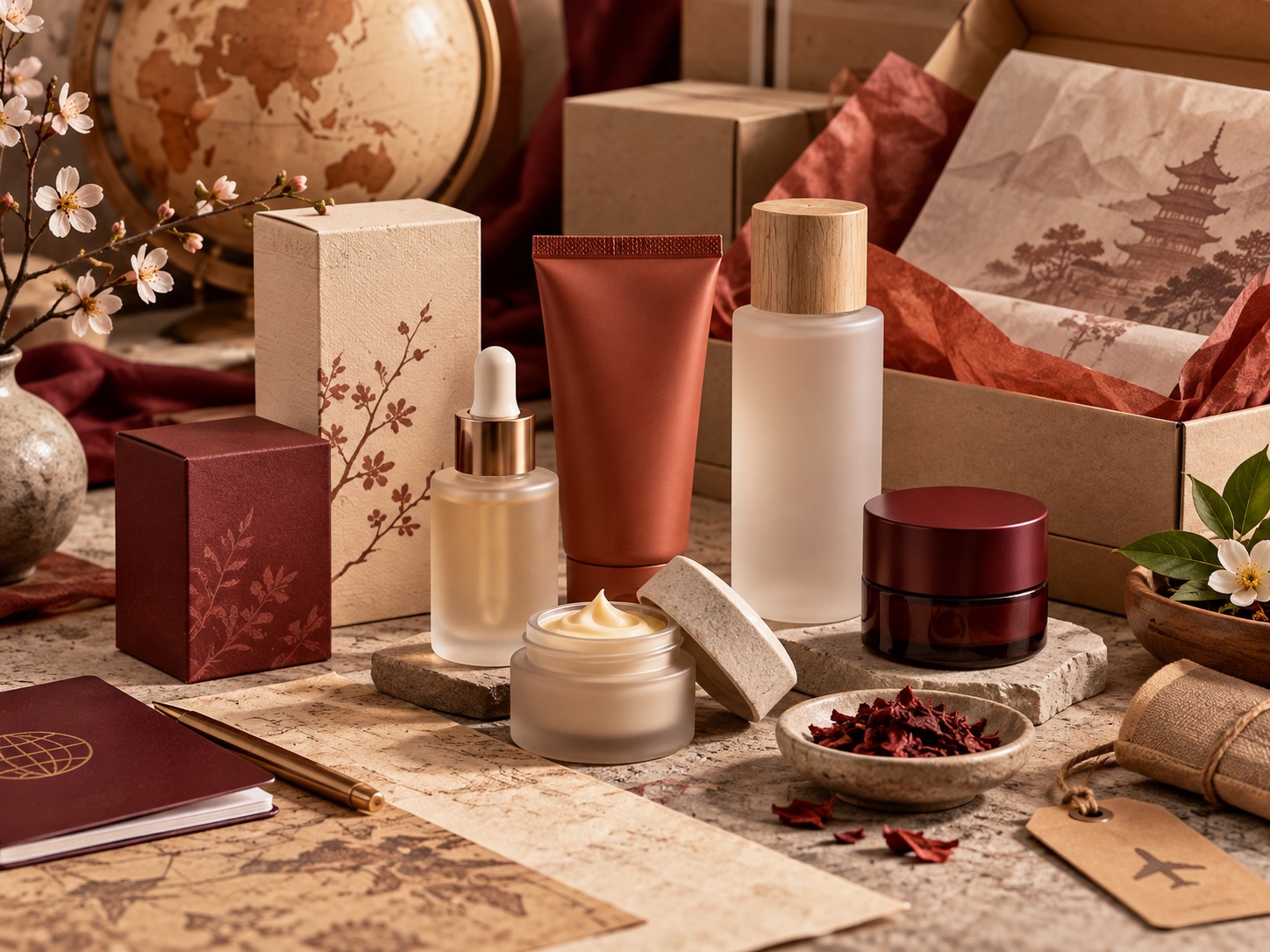 Beauty products arranged for international brand development