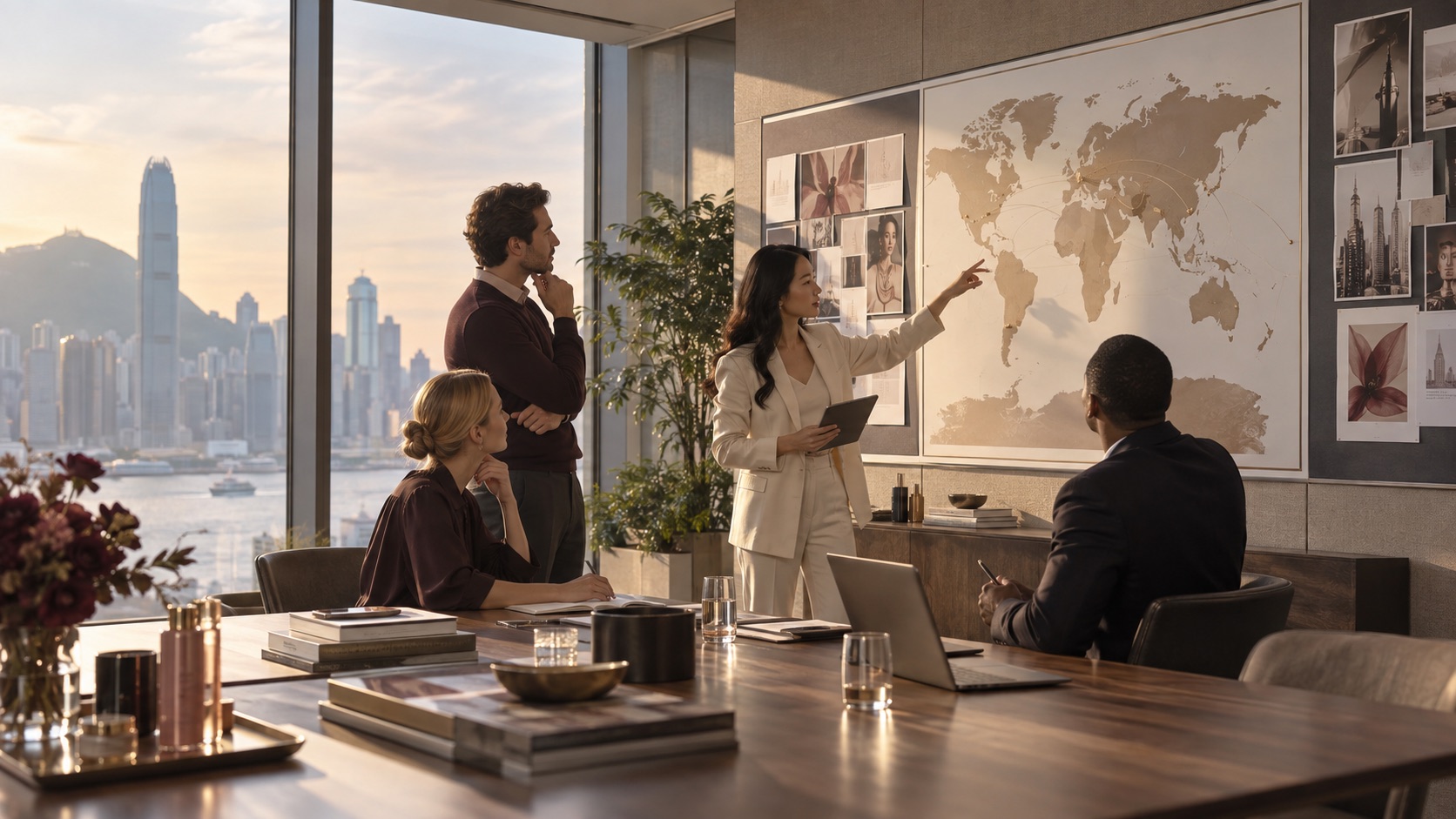 International market strategy discussion in a Hong Kong office